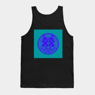 Double Happiness Bright Turquoise with Deep Blue Symbol - Happy Hong Kong Tank Top